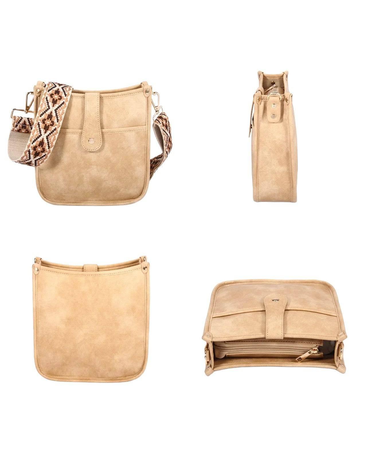 Damen Crossbody Tasche aus veganem Leder mit Gitarrengurt