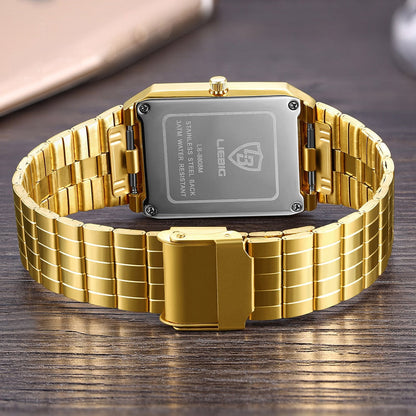 Luxuriöse goldene quadratische Armbanduhr