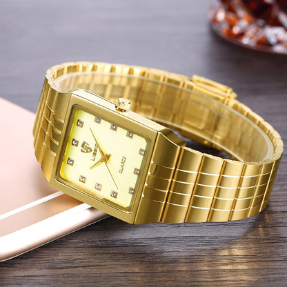 Luxuriöse goldene quadratische Armbanduhr