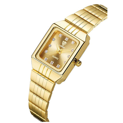 Luxuriöse goldene quadratische Armbanduhr